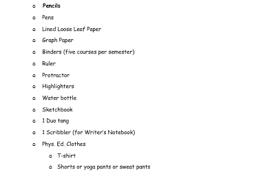 High School Supply List – 2025/2026